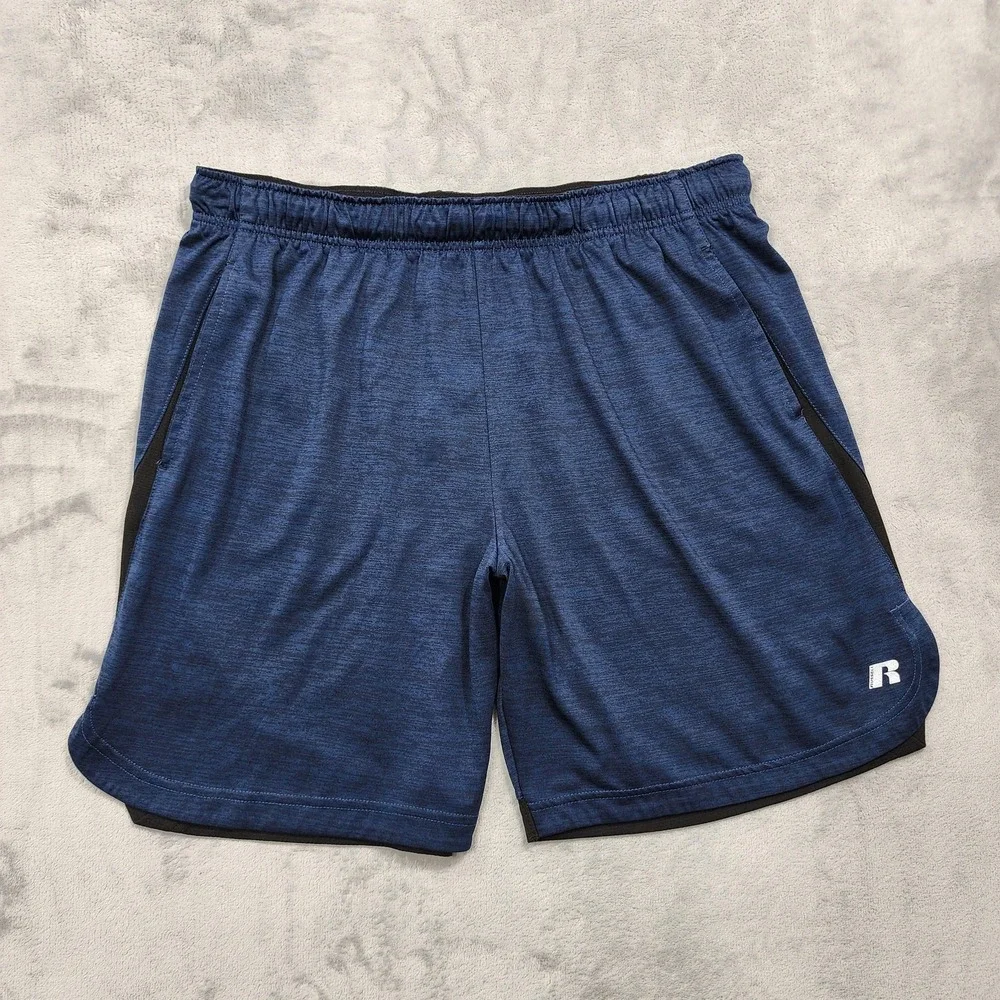 Russell Shorts Mens L Blue Dri-Power 360 FreshForce Jersey Running Gym Athletic